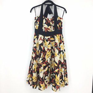 Moulinette Soeurs Sun Dress 4 Black Multi Mayflower Floral 100% Silk Halter